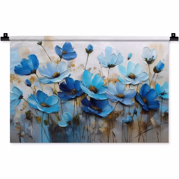 Wandkleed - Bloemen - Schilderij - Blauw — 1