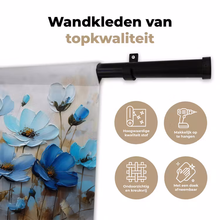 Wandkleed - Bloemen - Schilderij - Blauw — 3