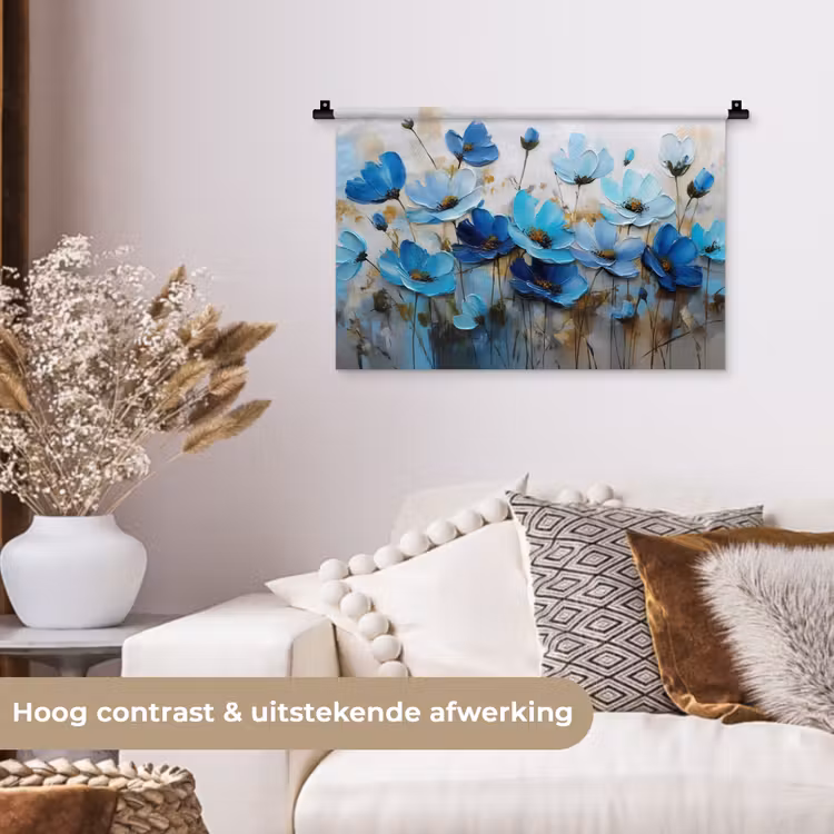 Wandkleed - Bloemen - Schilderij - Blauw — 4