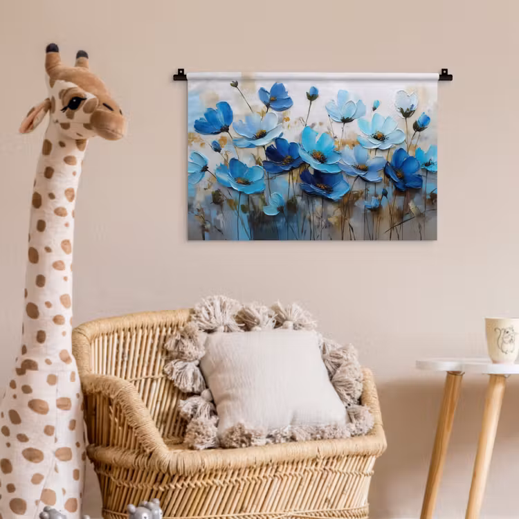 Wandkleed - Bloemen - Schilderij - Blauw — 5