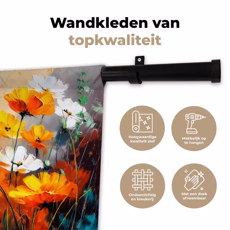Wandkleed - Felgekleurd - Bloemblaadjes - Abstract — 3