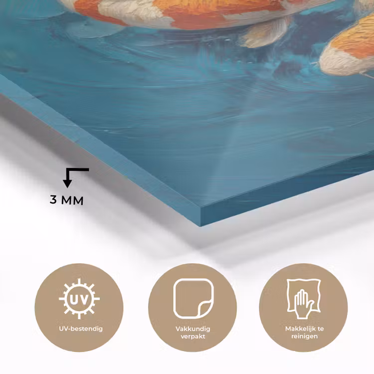 Glas schilderij - Vissen - Waterlelies - Oranje - Water — 3