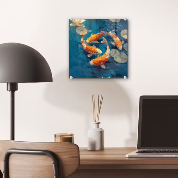 Glas schilderij - Vissen - Waterlelies - Oranje - Water — 7