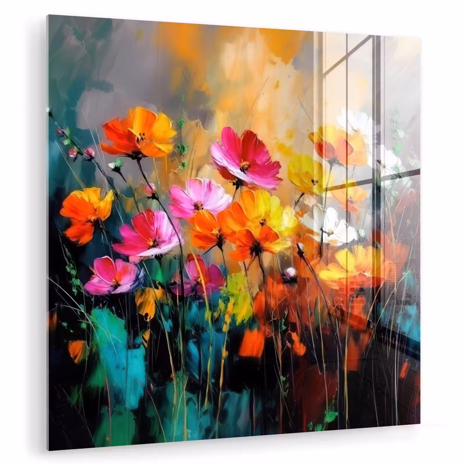 Glas schilderij - Felgekleurd - Bloemblaadjes - Abstract — 1