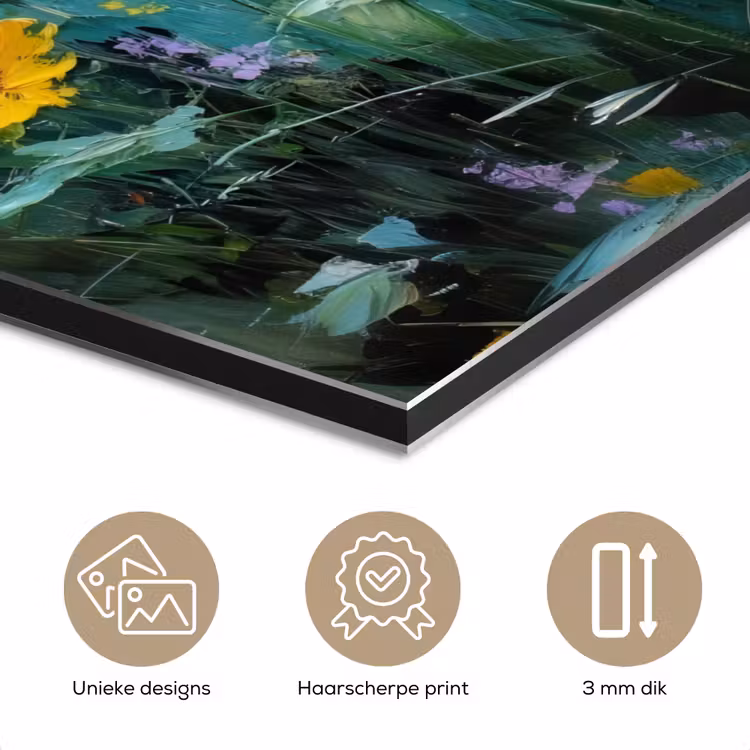 Aluminium schilderij - Penseelstreken - Bloemen - Felgeel - Abstract — 7