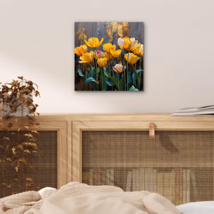 Aluminium schilderij - Tulpen - Geel - Penseelstreken - Abstract — 4