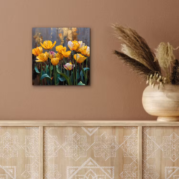 Aluminium schilderij - Tulpen - Geel - Penseelstreken - Abstract — 5