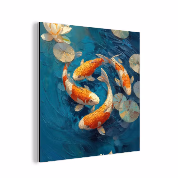 Aluminium schilderij - Vissen - Waterlelies - Oranje - Water — 1