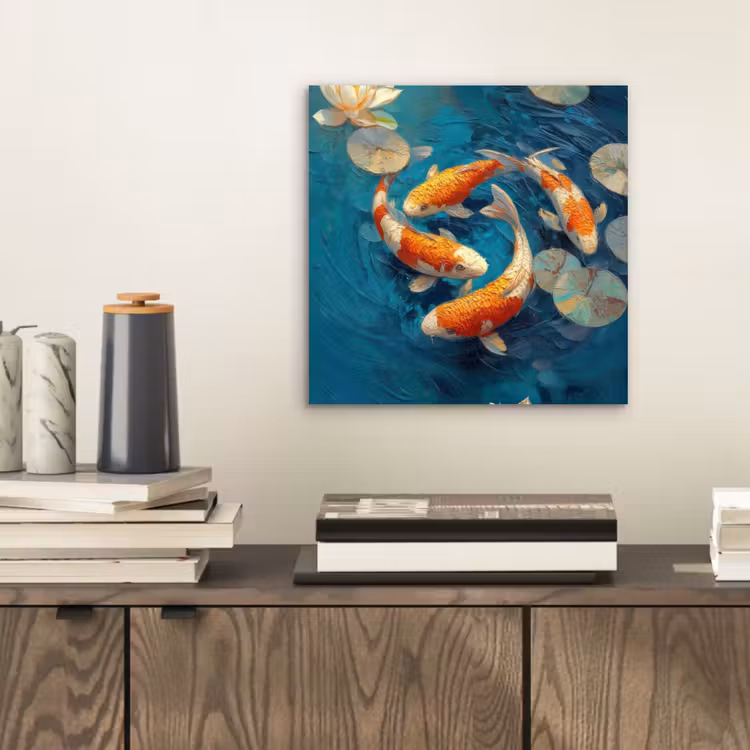 Aluminium schilderij - Vissen - Waterlelies - Oranje - Water — 2