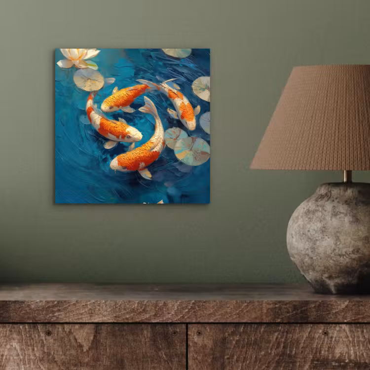 Aluminium schilderij - Vissen - Waterlelies - Oranje - Water — 3