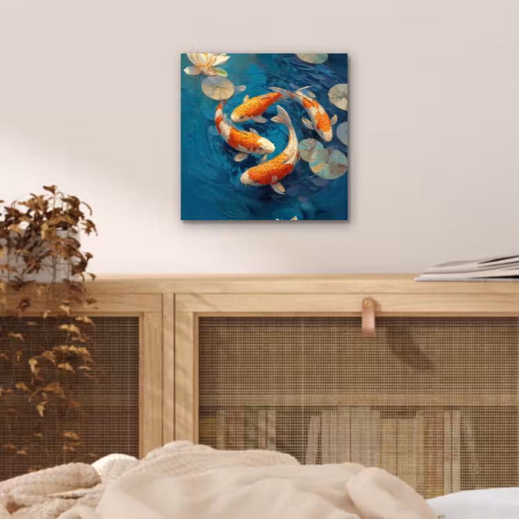 Aluminium schilderij - Vissen - Waterlelies - Oranje - Water — 4