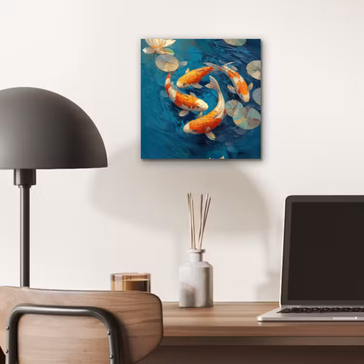 Aluminium schilderij - Vissen - Waterlelies - Oranje - Water — 6