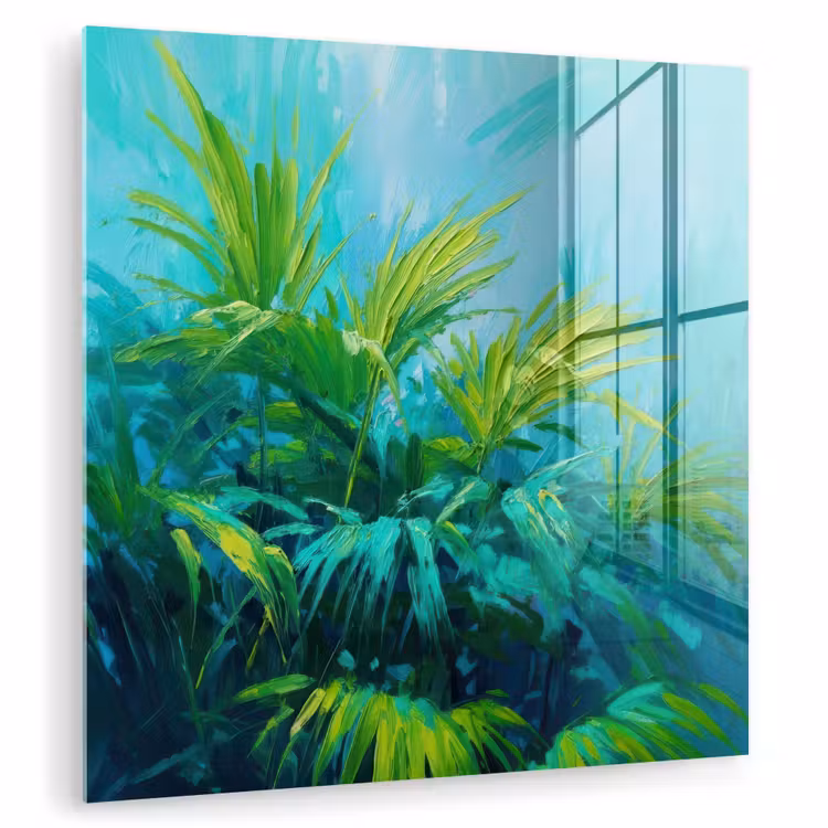 Glas schilderij - Bladeren - Groen - Schilderij - Abstract — 1