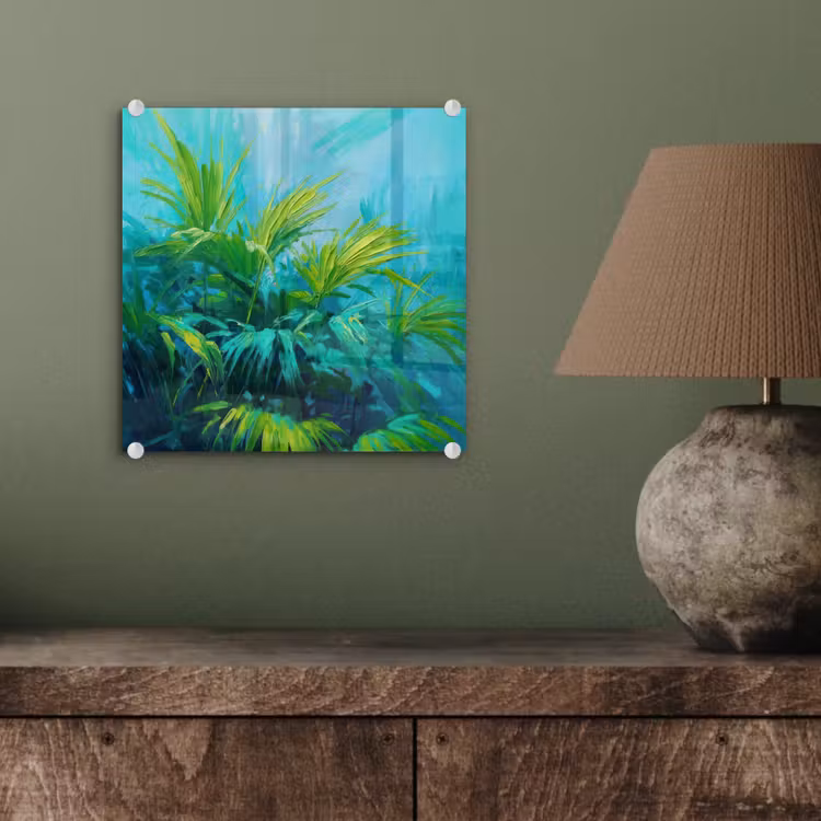 Glas schilderij - Bladeren - Groen - Schilderij - Abstract — 4