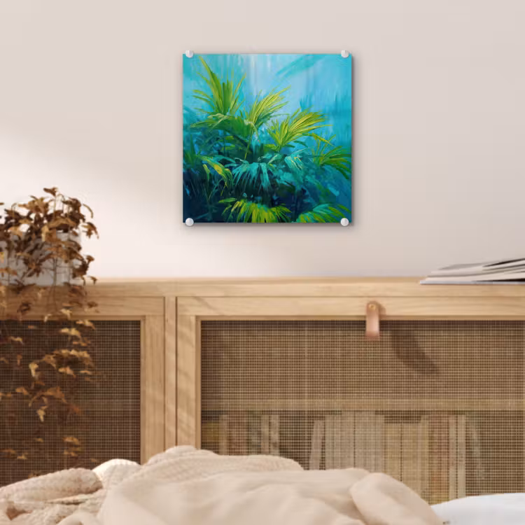 Glas schilderij - Bladeren - Groen - Schilderij - Abstract — 5