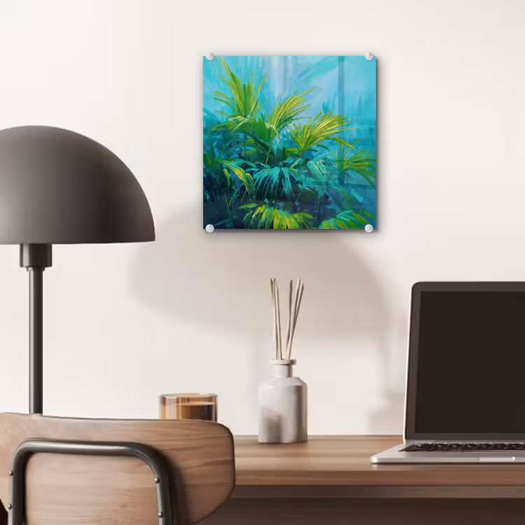 Glas schilderij - Bladeren - Groen - Schilderij - Abstract — 7