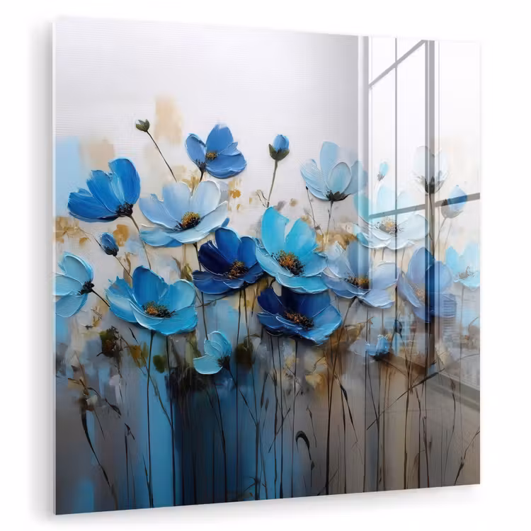 Glas schilderij - Bloemen - Schilderij - Blauw — 1