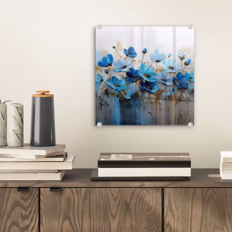 Glas schilderij - Bloemen - Schilderij - Blauw — 2