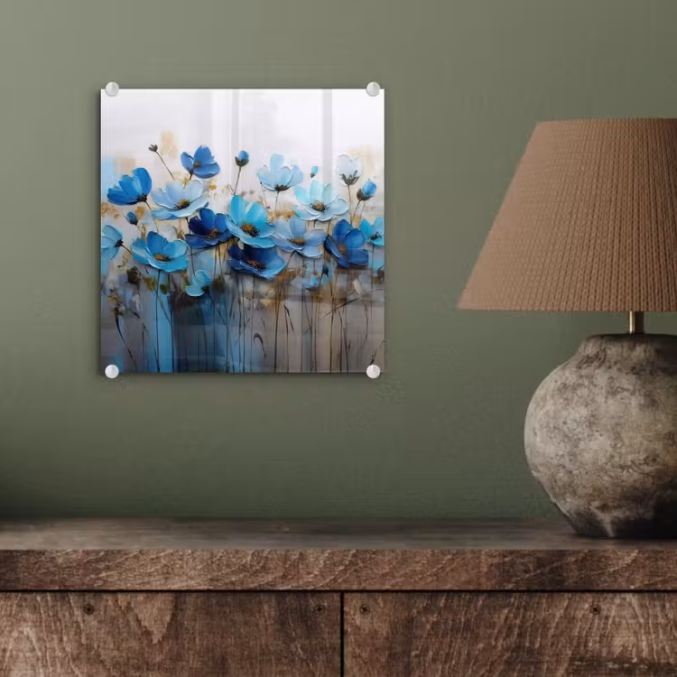 Glas schilderij - Bloemen - Schilderij - Blauw — 4