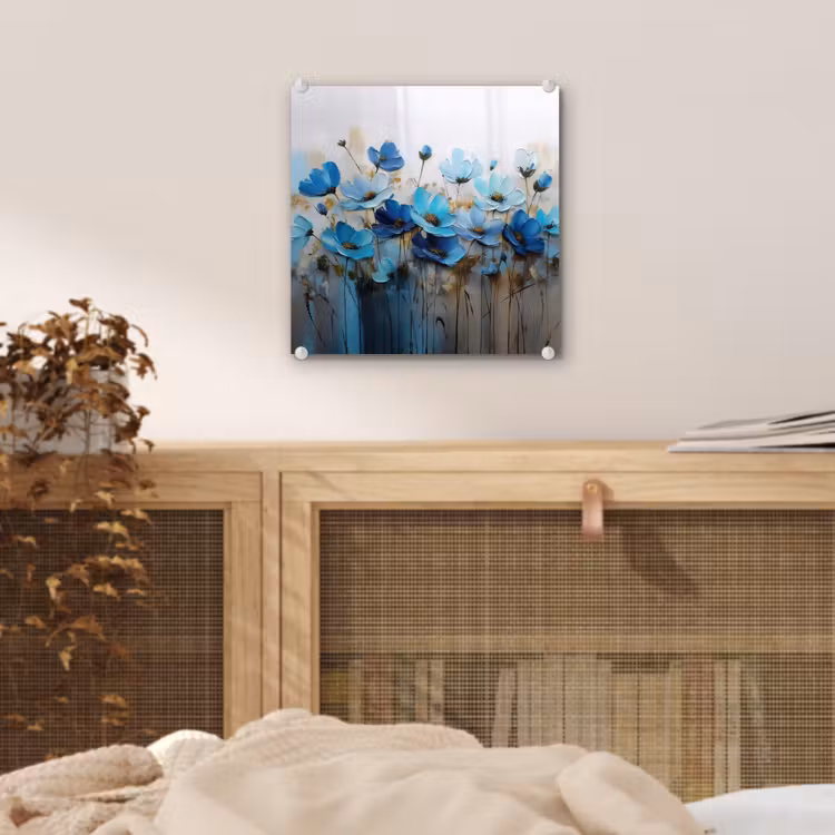 Glas schilderij - Bloemen - Schilderij - Blauw — 5