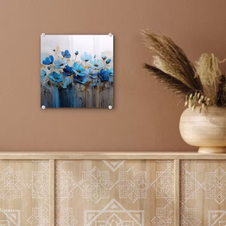 Glas schilderij - Bloemen - Schilderij - Blauw — 6