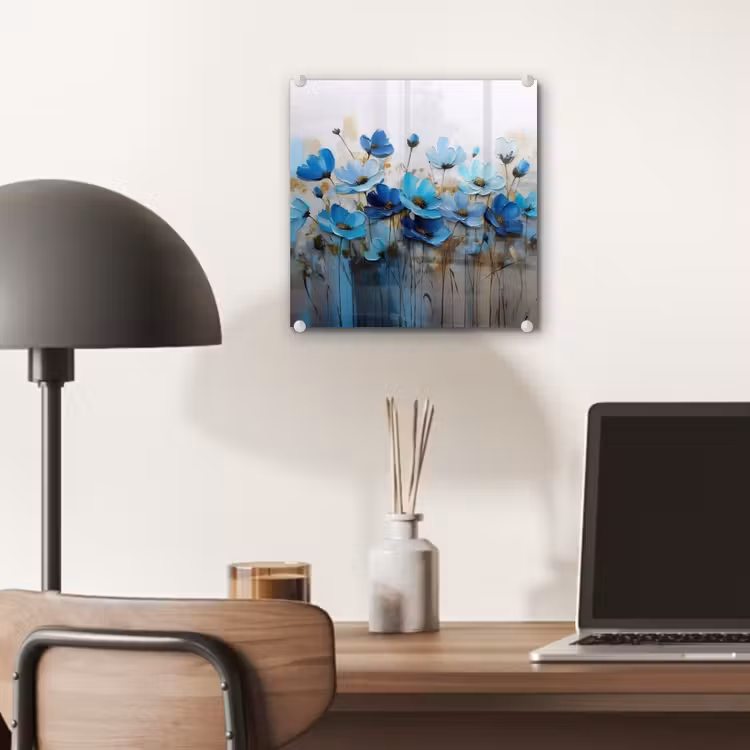 Glas schilderij - Bloemen - Schilderij - Blauw — 7