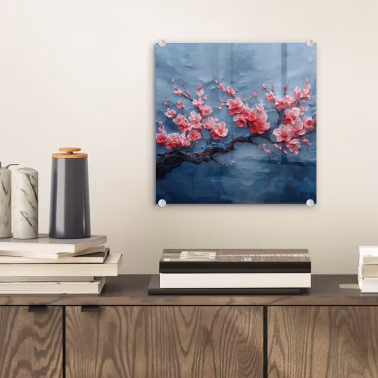 Glas schilderij - Bloesem - Bloem - Roze - Tak — 2
