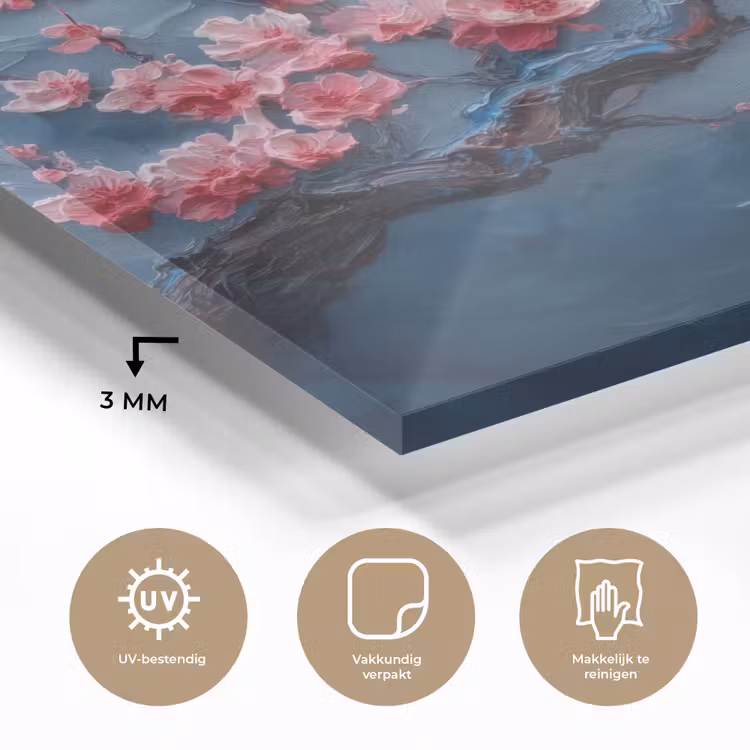 Glas schilderij - Bloesem - Bloem - Roze - Tak — 3