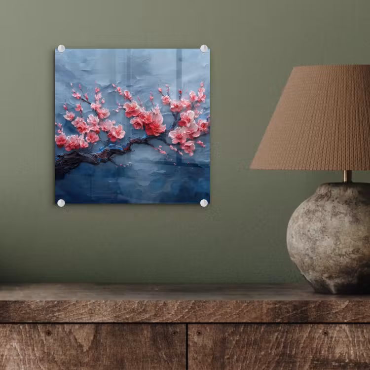 Glas schilderij - Bloesem - Bloem - Roze - Tak — 4