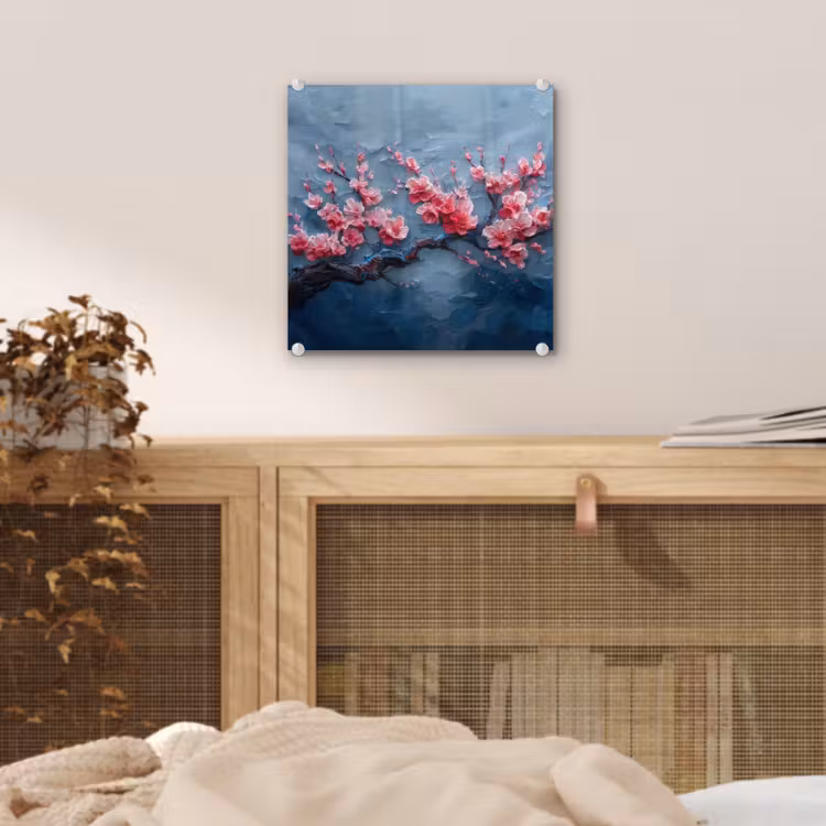 Glas schilderij - Bloesem - Bloem - Roze - Tak — 5