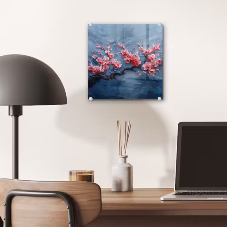 Glas schilderij - Bloesem - Bloem - Roze - Tak — 7