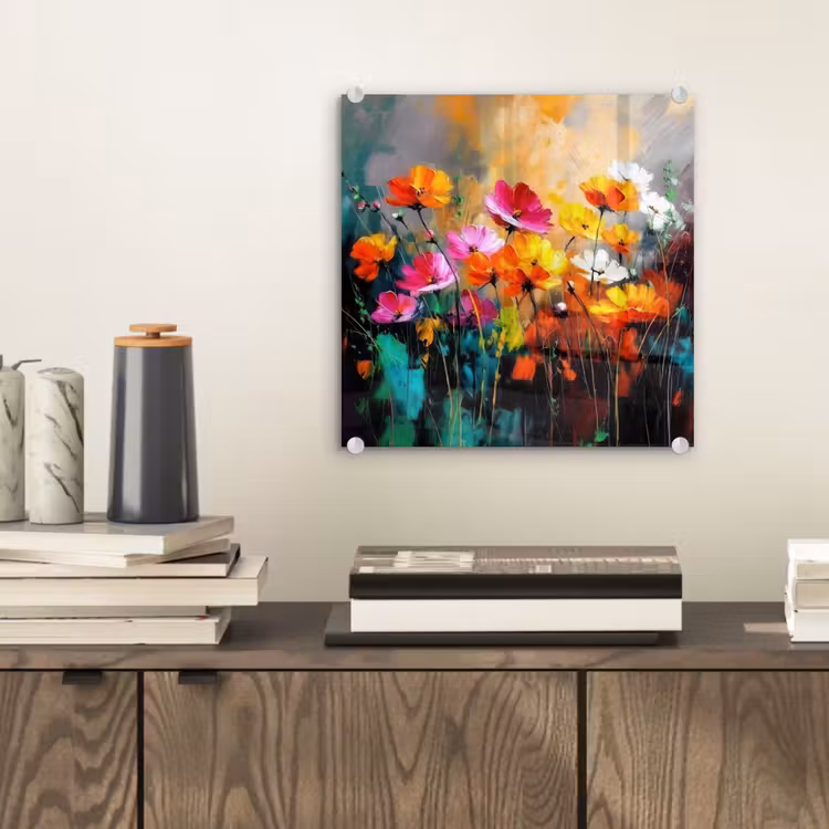 Glas schilderij - Felgekleurd - Bloemblaadjes - Abstract — 2