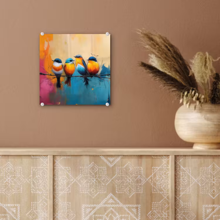 Glas schilderij - Vogels - Kleurrijk - Tak - Abstract — 6