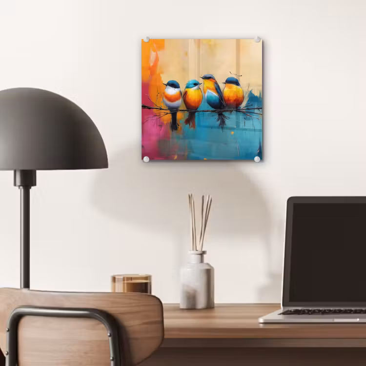 Glas schilderij - Vogels - Kleurrijk - Tak - Abstract — 7
