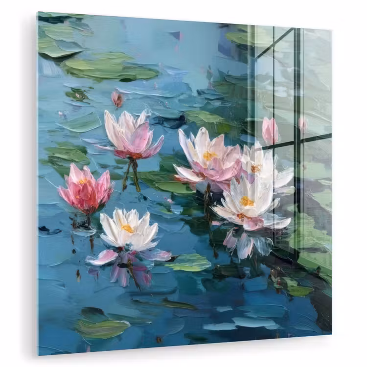 Glas schilderij - Waterlelies - Bloemen - Roze - Water — 1