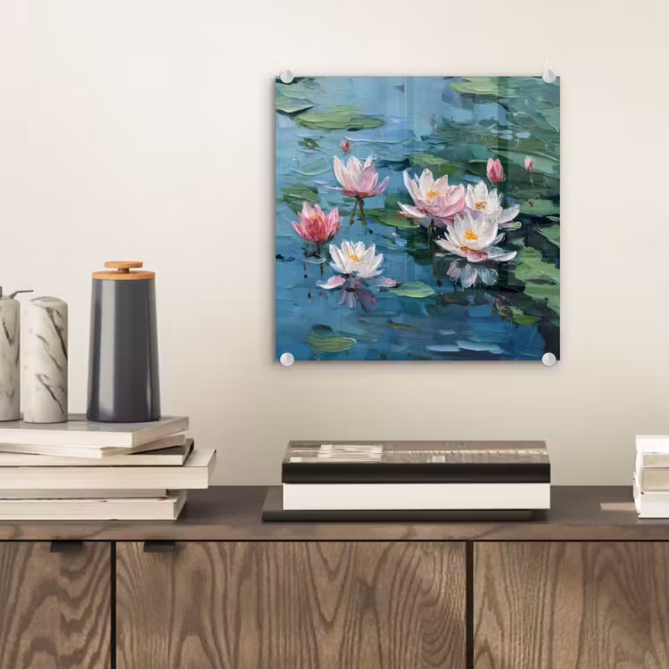 Glas schilderij - Waterlelies - Bloemen - Roze - Water — 2