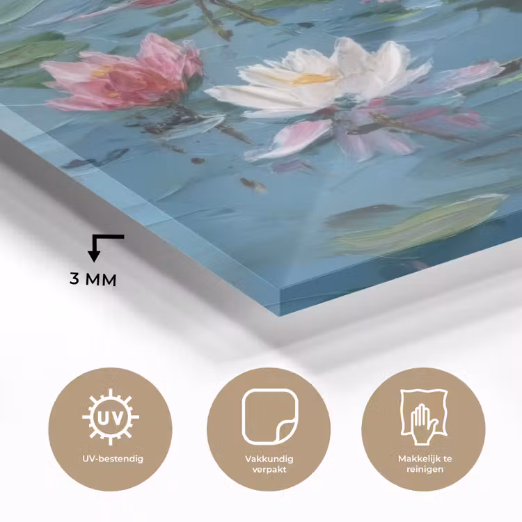 Glas schilderij - Waterlelies - Bloemen - Roze - Water — 3