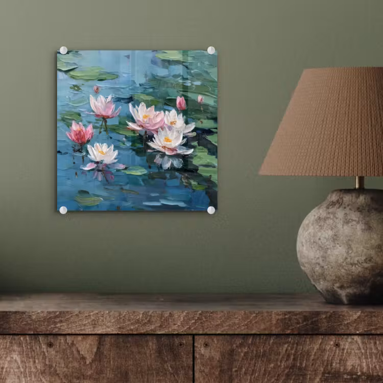 Glas schilderij - Waterlelies - Bloemen - Roze - Water — 4