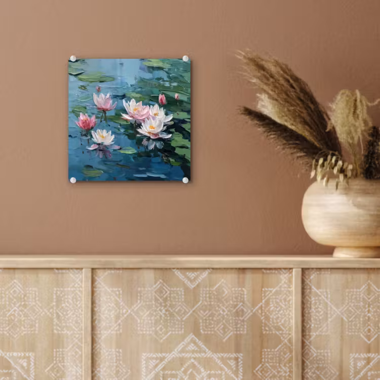 Glas schilderij - Waterlelies - Bloemen - Roze - Water — 6
