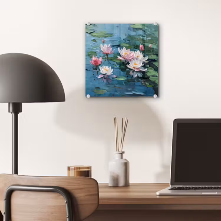 Glas schilderij - Waterlelies - Bloemen - Roze - Water — 7