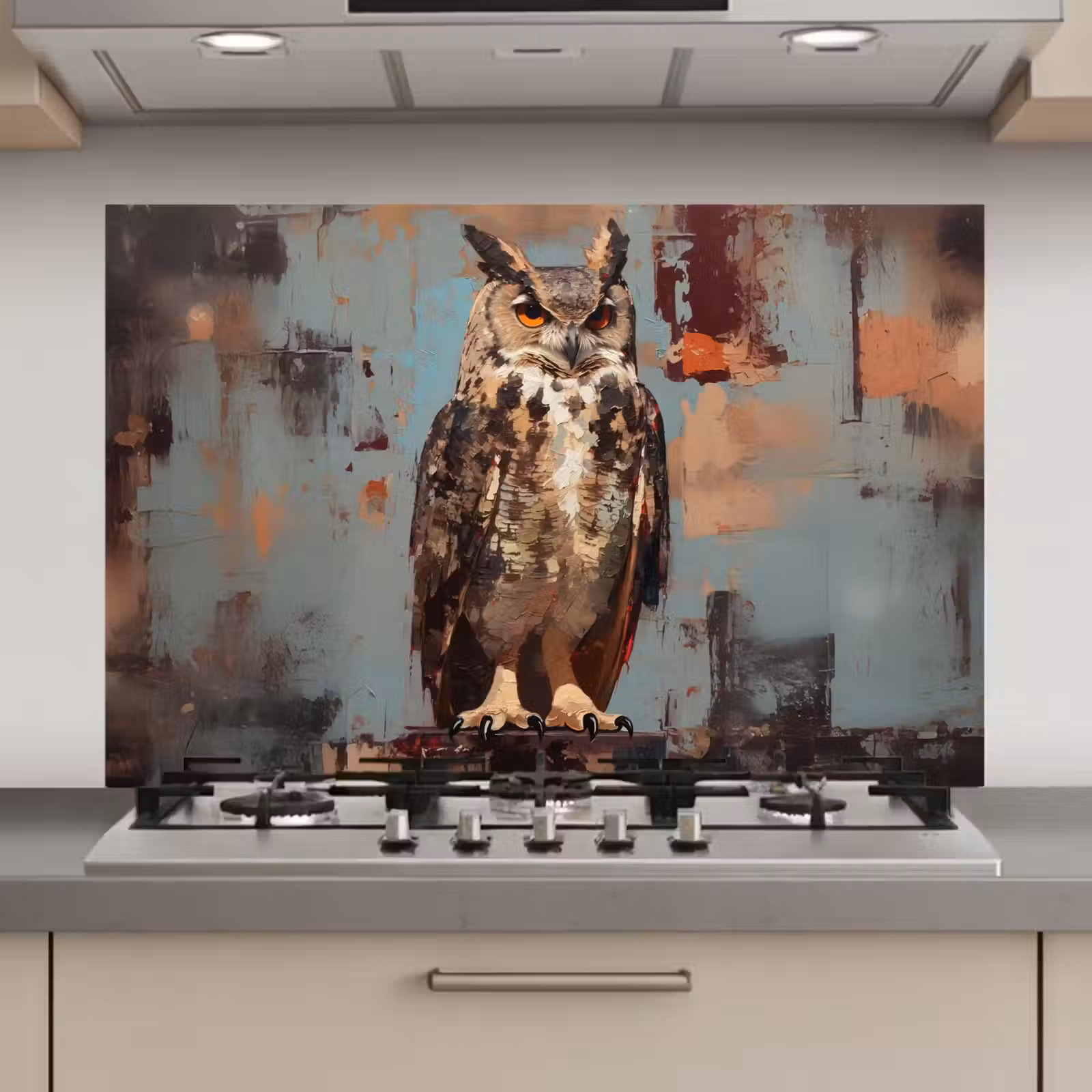 Spatscherm keuken - Geschilderd - Abstract - Uil - Bruin — 1