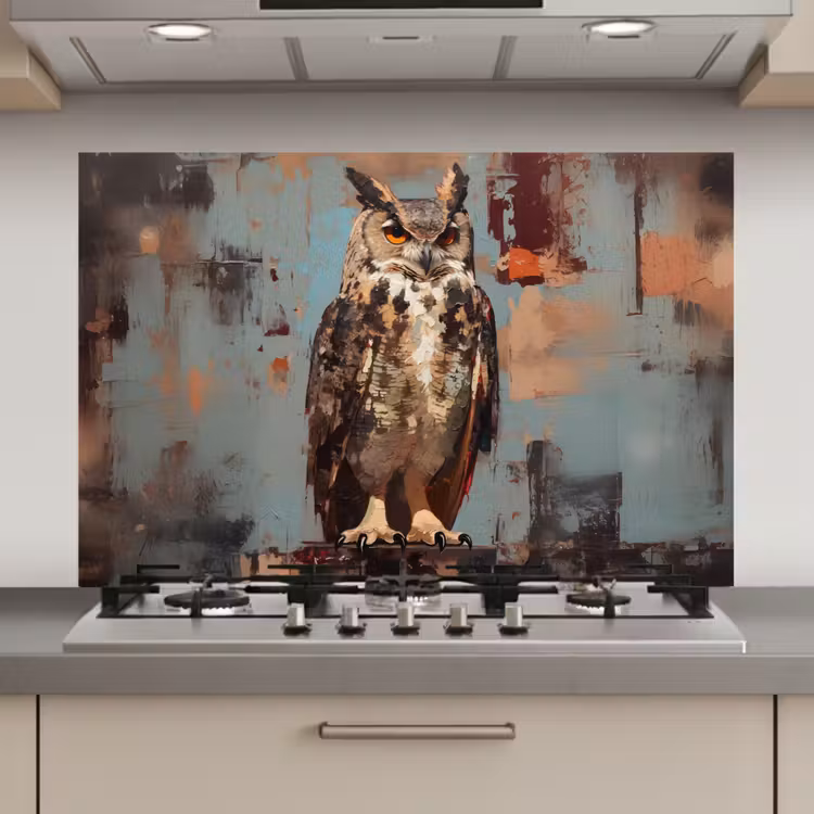 Spatscherm keuken - Geschilderd - Abstract - Uil - Bruin — 1