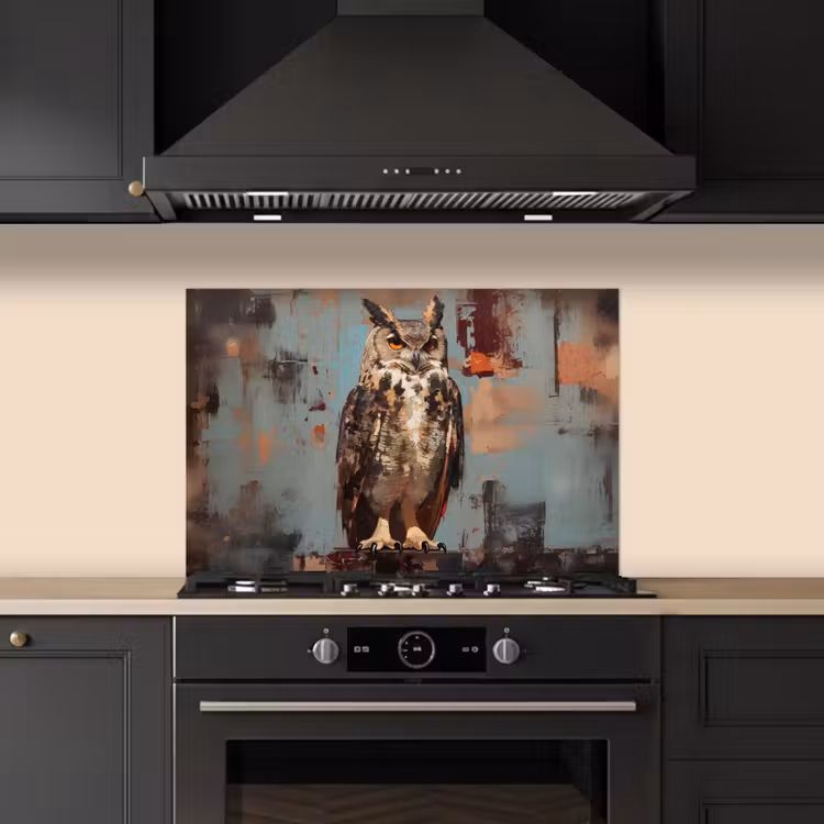Spatscherm keuken - Geschilderd - Abstract - Uil - Bruin — 2