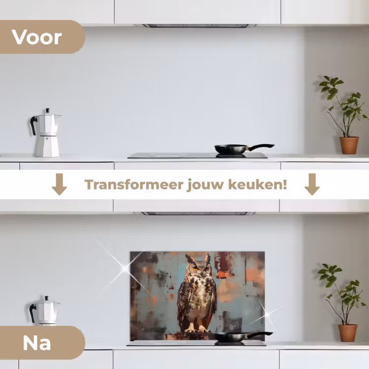 Spatscherm keuken - Geschilderd - Abstract - Uil - Bruin — 3