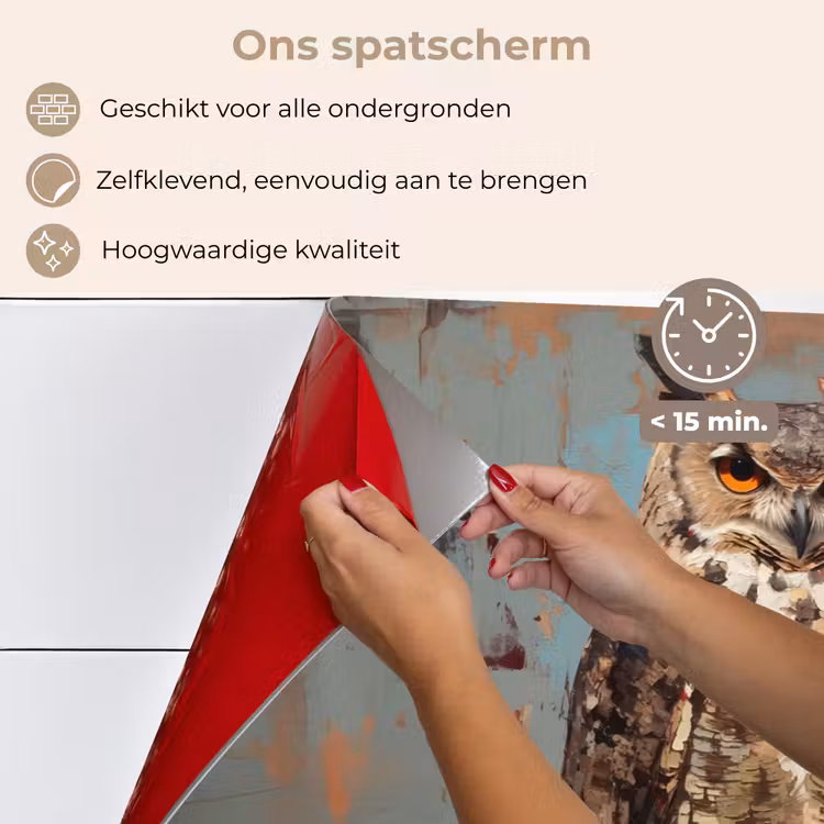 Spatscherm keuken - Geschilderd - Abstract - Uil - Bruin — 4