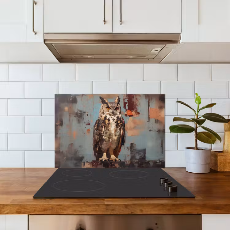 Spatscherm keuken - Geschilderd - Abstract - Uil - Bruin — 6