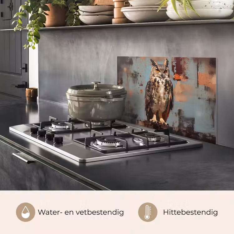 Spatscherm keuken - Geschilderd - Abstract - Uil - Bruin — 7