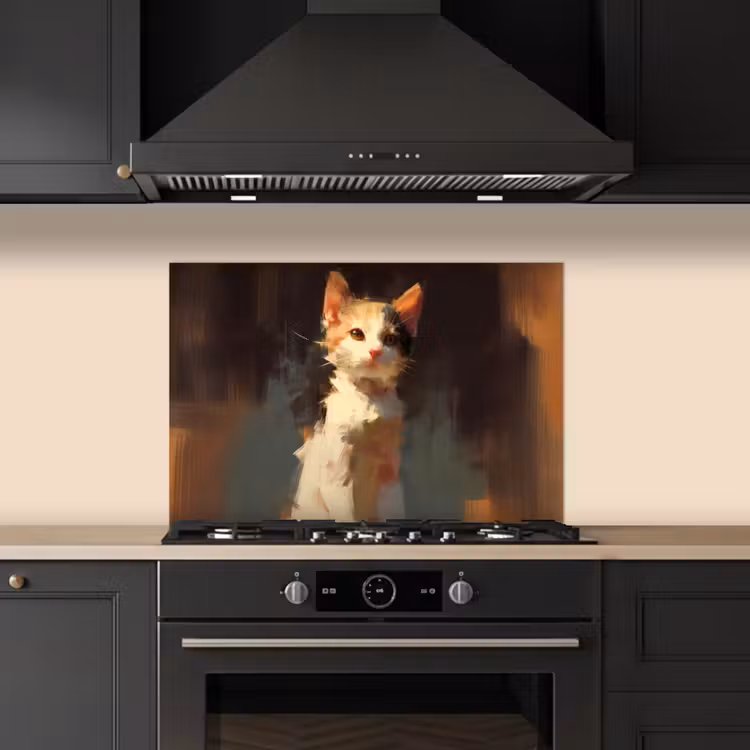 Spatscherm keuken - Kat - Geschilderd - Artistiek - Wit — 2