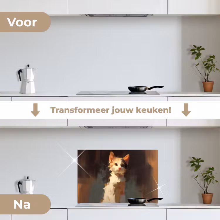 Spatscherm keuken - Kat - Geschilderd - Artistiek - Wit — 3