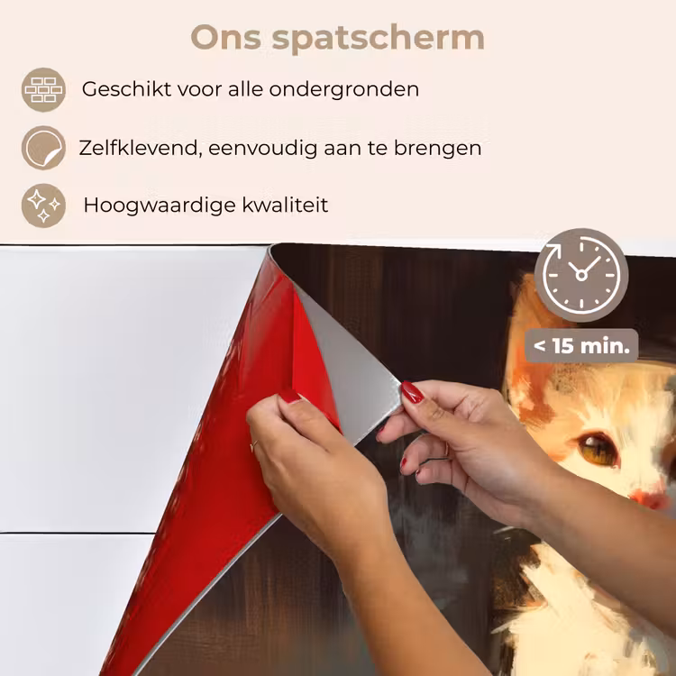 Spatscherm keuken - Kat - Geschilderd - Artistiek - Wit — 4